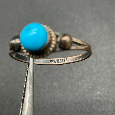 Vintage Mexican 925 Sterling Silver Turquoise Dainty Solitaire Ring Size 5.5
