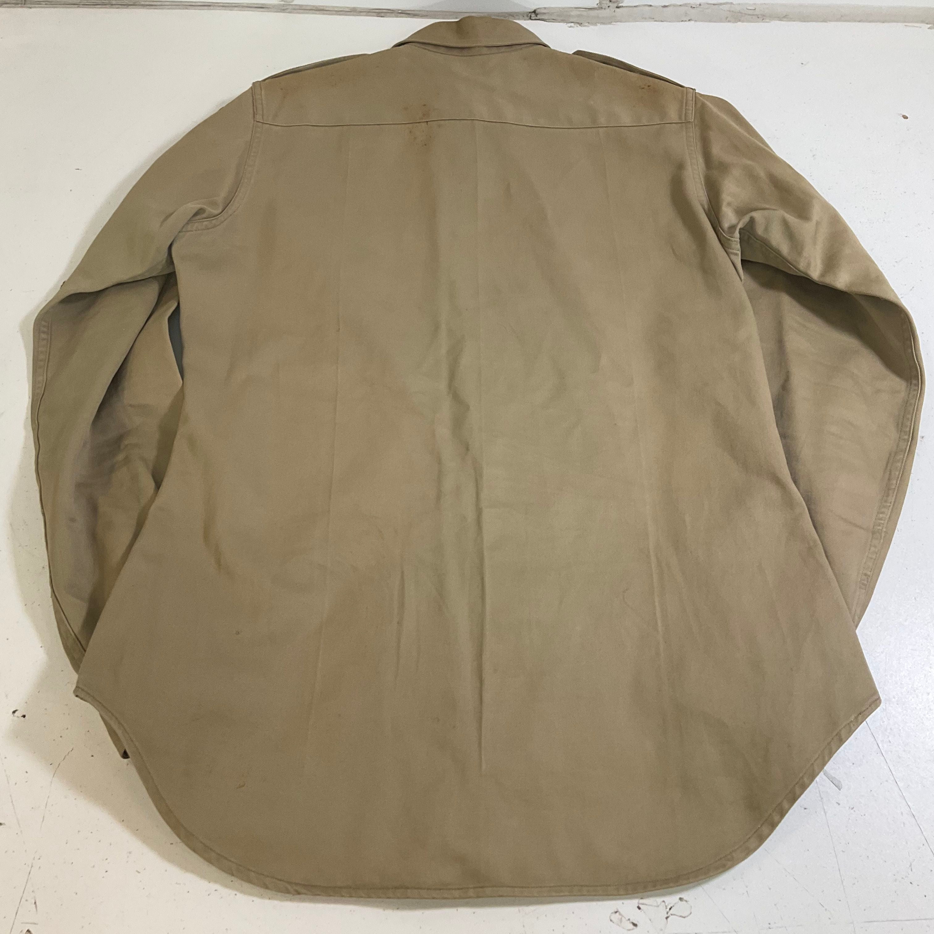 Vintage 50s US Army Khaki Field Shirt ASF Specialist Patch Mens L Military Issue