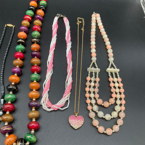 Vintage to Modern Costume Jewelry Lot of 11 Necklaces Statement Beaded Folk