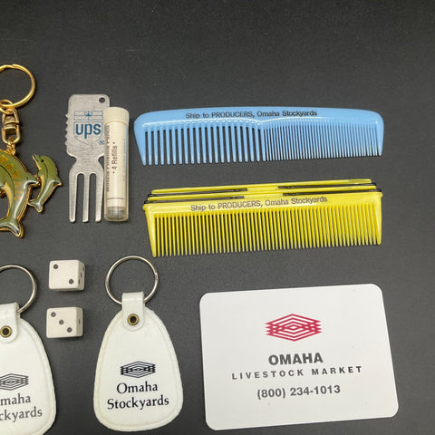 Junk Drawer Lot Omaha Stockyards Advertising Mixed Collectibles 30 Pcs Vintage