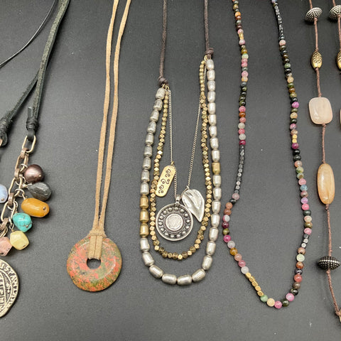 Boho Bohemian Necklaces Lot of 6 Beaded Pendant Coin Stone Southwestern Style