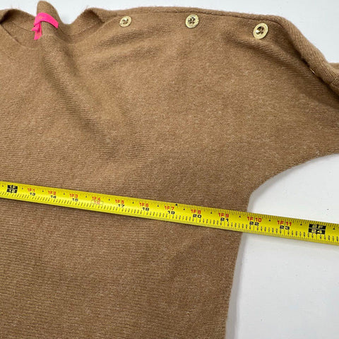 Lilly Pulitzer Women's Simora Sweater Tan Gold Button Shoulder Crewneck Size M