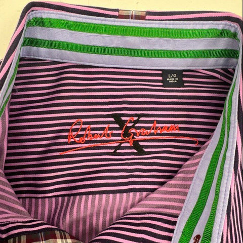 Robert Graham Men's Button-Down Shirts Lot of 2 Multicolor Striped Sz L