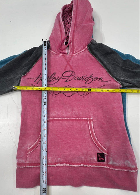 Lot of 2 Harley-Davidson Women's Hoodies Pink Blue Graphic Sweatshirts Sz S