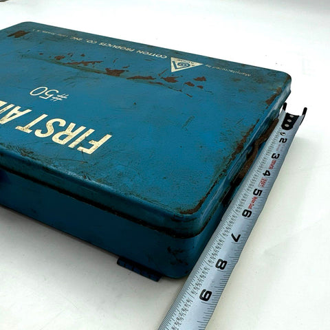 Vintage Acme First Aid Kit #50 Blue Metal Box Medical Supplies Display Piece