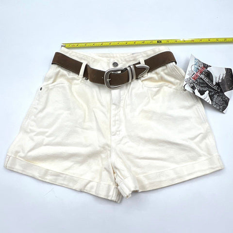 Vintage 90s Denim Republic Women's White High Waisted Belted Shorts NWT Sz 11/12