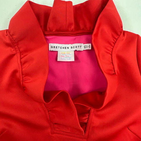 Gretchen Scott Women's Red Ruffle Neck 3/4 Sleeve Tunic Dress Sz XS