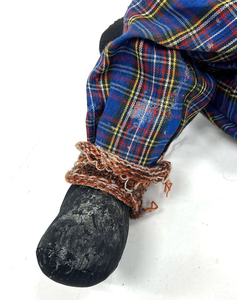 Vintage 70s Hobo Clown Doll Sad Face Hand Painted Plaid Outfit 22 in