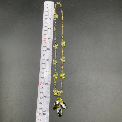 Vintage 14/20 Gold Filled Green Crystal Bead Cluster Drop Necklace 23.8g