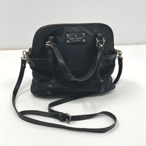 Kate Spade Black Nylon Leather Trim Dome Satchel Crossbody Bag Silver Hardware