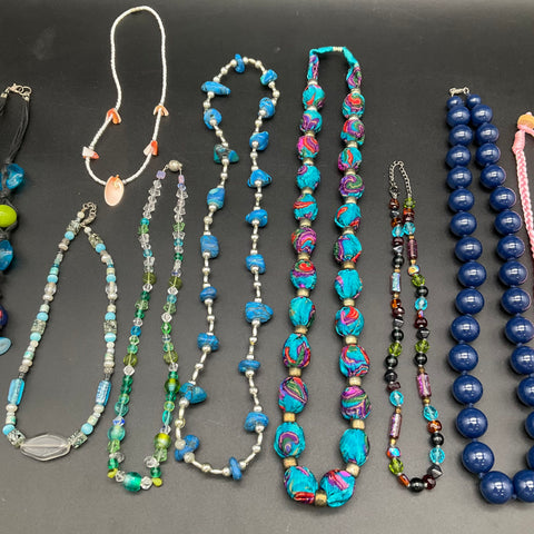 Mixed Fashion Jewelry Necklace Lot 0.94 Lbs Beaded Shell Cross Pendant 13 Pc