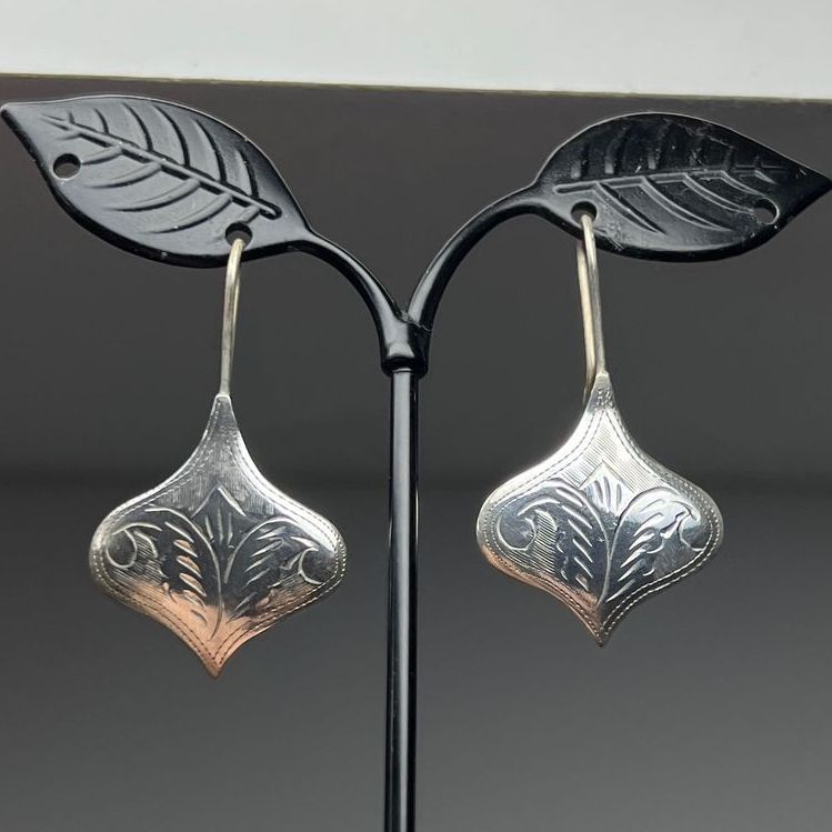 925 Sterling Silver Engraved Dangle Earrings 4.73g