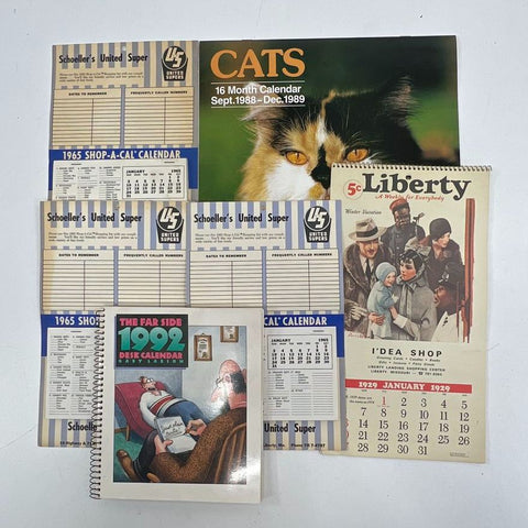 Vintage Calendar Lot 7pc 1929-1992 The Far Side Cats Liberty Schoeller's