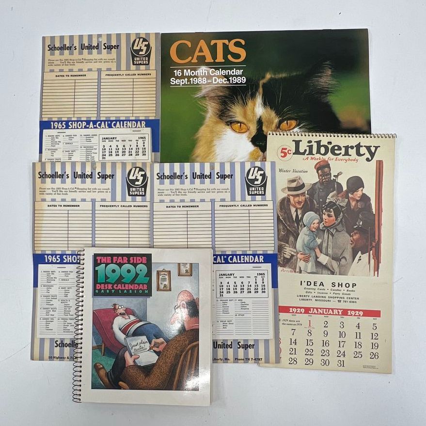 Vintage Calendar Lot 7pc 1929-1992 The Far Side Cats Liberty Schoeller's