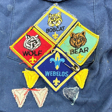 Boy Scouts of America Cub Scout Uniform Lot Patched Shirt Hat Belt Neckerchiefs