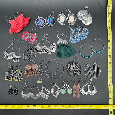 Boho Southwestern Fashion Earrings Jewelry Lot 30 Pairs Dangles Hoops Tassels