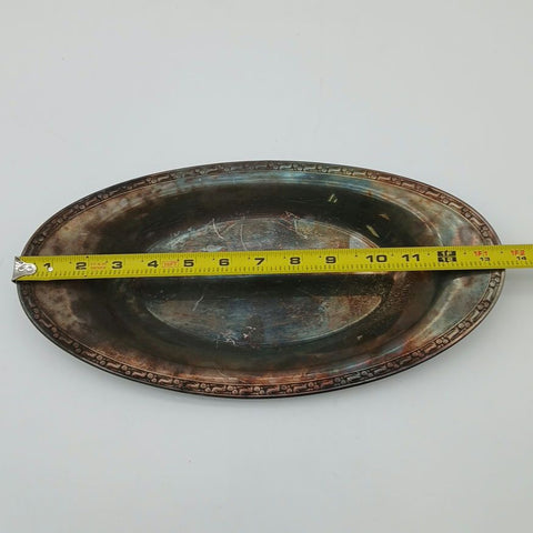 Vintage Silver Plate Oval Serving Platter Tray 13.5 Inch Scroll Border