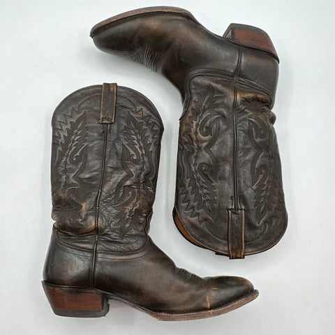 Vintage Nocona Dark Brown Leather Western Cowboy Boots Men's Size 10.5