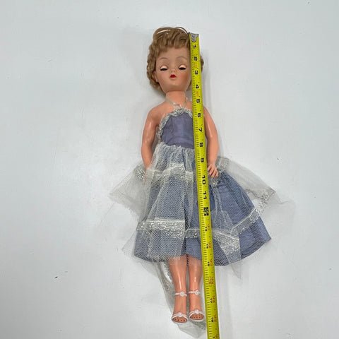 Vintage 50s Eegee Little Debutante Walker Fashion Doll Sleep Eyes 18" Blue Dress