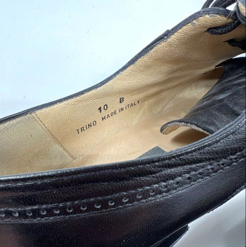 Vintage Bally Trino Black Leather Cap Toe Derby Dress Shoes Size 10 B