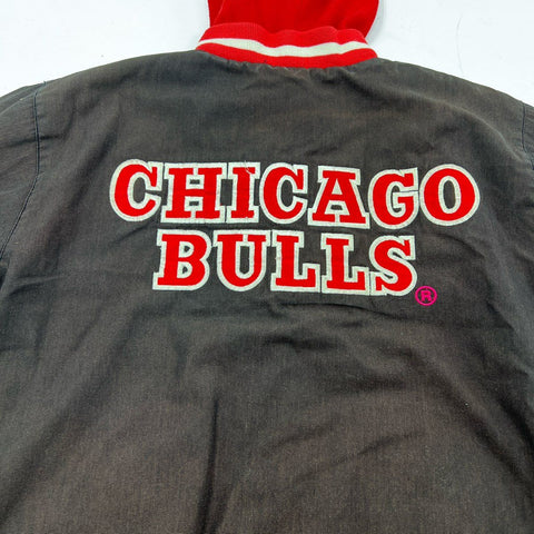 Team Athletics Kids Chicago Bulls Hooded Jacket Black Red Embroidered Sz L 14-16