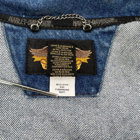 Vintage Y2K Harley-Davidson Women's Blue Faded Denim Embroidered Vest Sz 1W