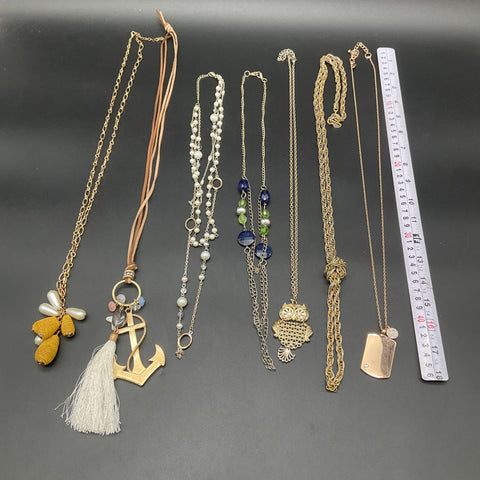 Fashion Jewelry Lot of 7 Necklaces Anchor Owl Faux Pearl Gold Silver Tone