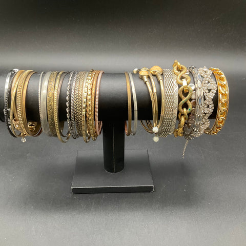 Fashion Costume Jewelry Lot 28pc Bangles Cuffs Rhinestone Gold Silver Tone