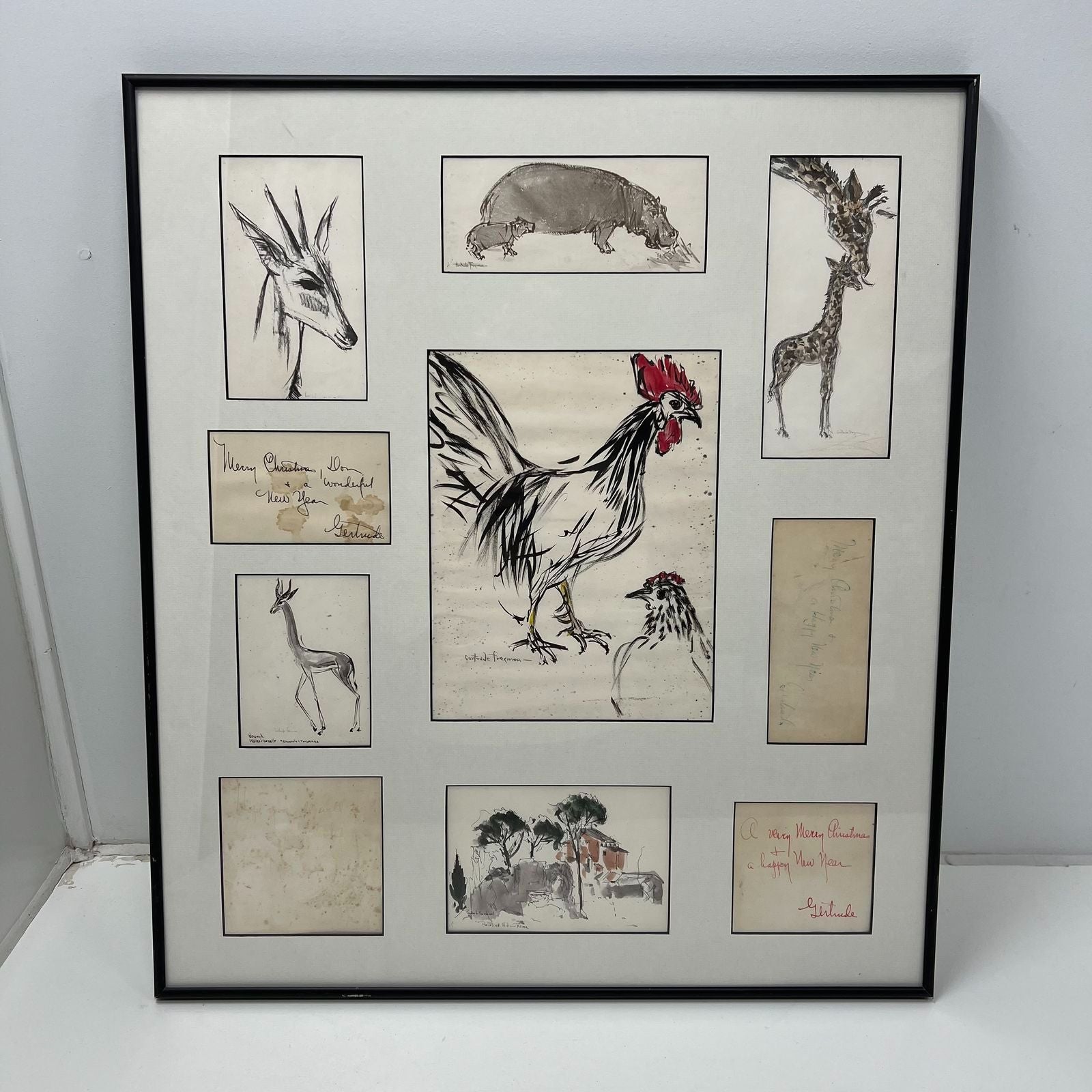 Original Gertrude Freyman Watercolors Signed Notes Framed Kansas City MO Artist