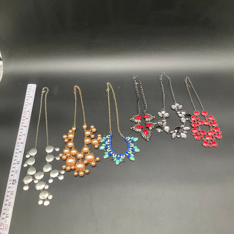 Statement Bib Necklace Lot of 7 Costume Jewelry Chunky Faux Pearl Rhinestone