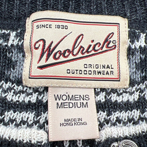 Vintage 90s Woolrich Women's Gray Fair Isle Nordic Clasp Cardigan Sweater Sz M
