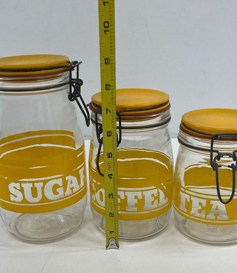 Vintage IAG Imperial Glass Canister Set 3pc Sugar Coffee Tea Yellow 1970s