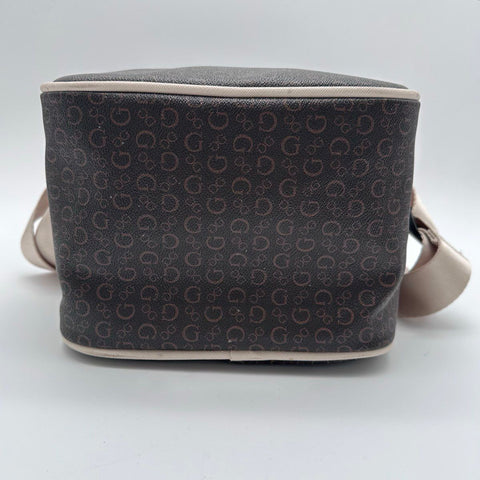Guess Brown Monogram Logo Insulated Lunchbox Cooler Bag Silver Hardware