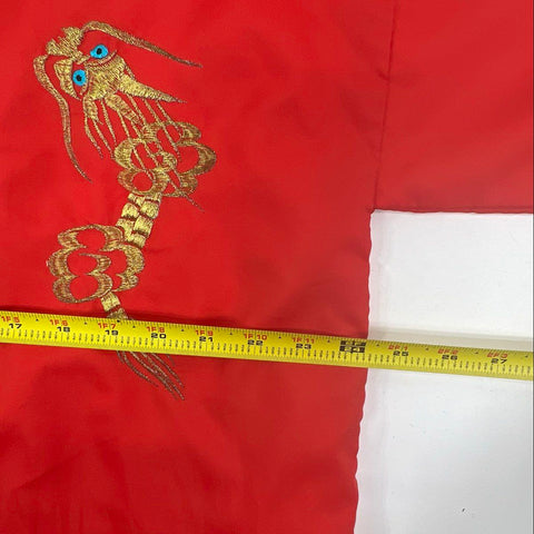 Vintage Japanese Kimono Robe Red Acetate Embroidered Dragon Made in Japan
