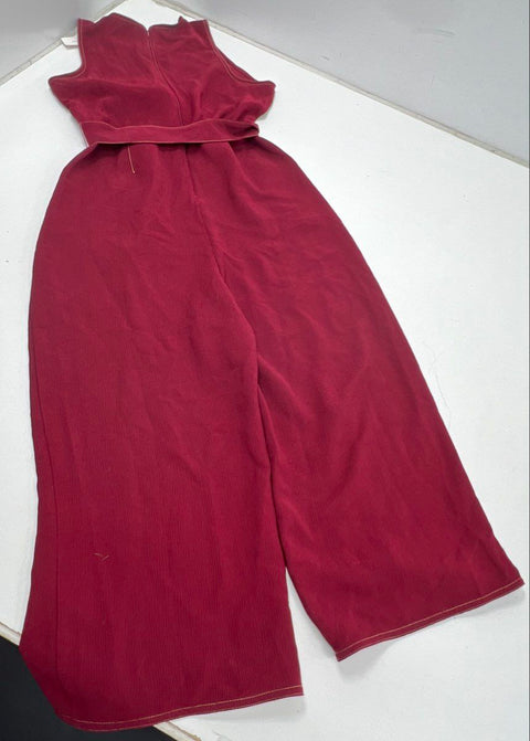 Greylin Women's Wine Burgundy Sleeveless Wide Leg Jumpsuit Tie Waist NWT Sz L
