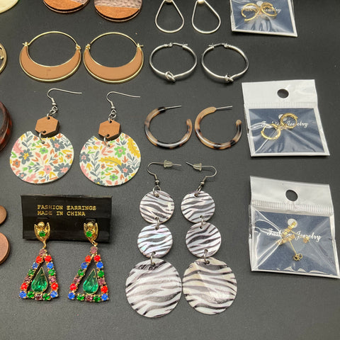 Fashion Jewelry Lot of 19 Pairs Earrings Hoops Dangles Boho Rhinestone Floral