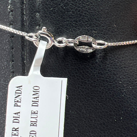 New Sterling Silver Blue & White Diamond Heart Pendant Necklace 18" 1/10 CTTW