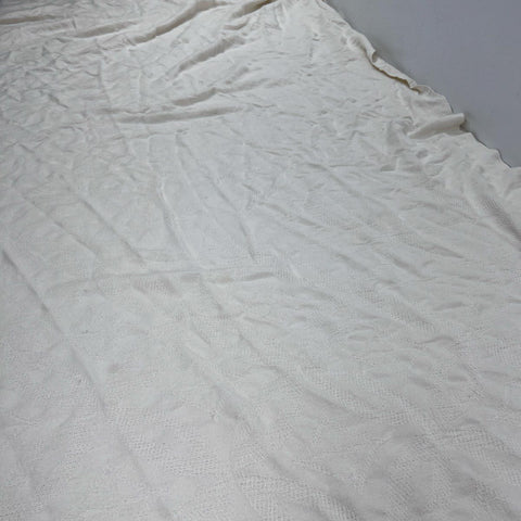 Crown Crafts Cotton Blanket Bedspread Cream Woven Jacquard Fringed Vintage