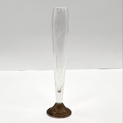 Duchin Creation Sterling Silver Weighted Base Etched Glass Bud Vase 10 Inch