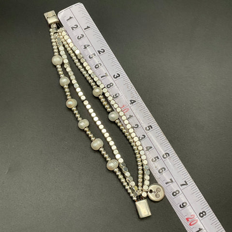Trades by Haim Shahar Silver Tone Multi-Strand White Pearl Beaded Bracelet