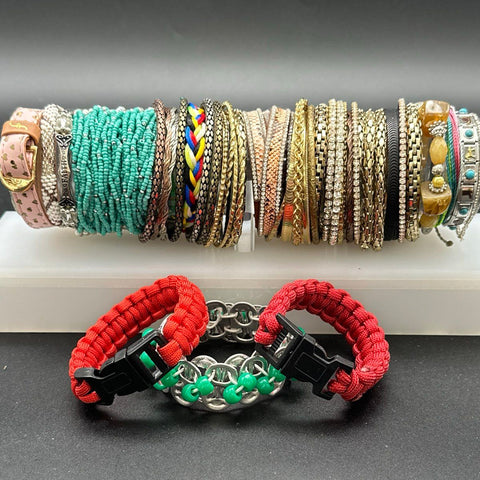 Fashion Jewelry Lot of 35+ Bracelets Rhinestone Paracord Beaded Bangles Wraps