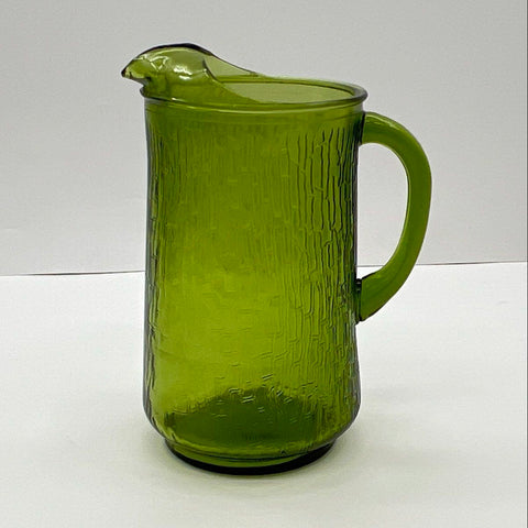 Anchor Hocking Pagoda Pitcher Avocado Green Textured Glass Vintage 9 Inch
