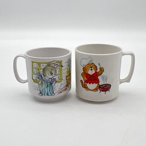 Oneida Vintage Plastic Melamine Kids Dinnerware 3pc Lot Bunny Panda Mug Plate