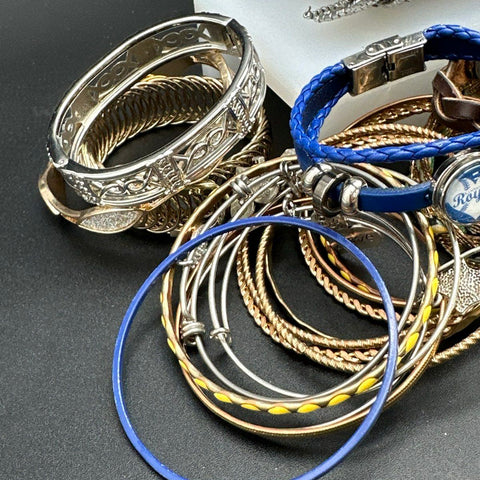 Vintage to Modern Costume Jewelry Lot 40pc Bangles Beaded Cuffs KC Royals Charm