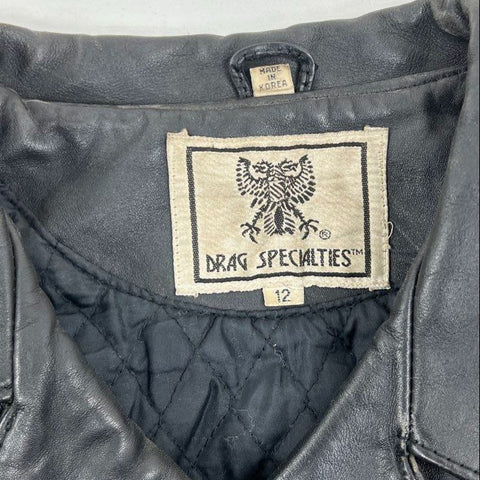 Vintage 90s Drag Specialties Women's Black Leather Motorcycle Biker Jacket Sz 12