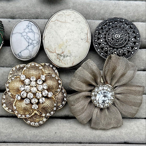 Vintage to Modern Fashion Jewelry Statement Rings Lot of 11 Floral Faux Stone