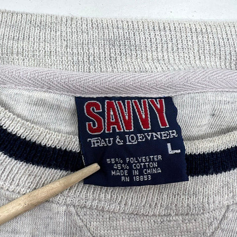 Vintage 90s Savvy Notre Dame Fighting Irish Gray Spellout Crewneck Sweatshirt L