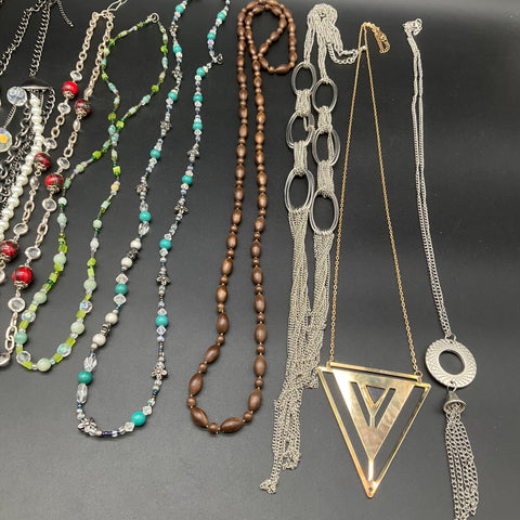 Vintage to Modern Costume Jewelry Lot of 10 Necklaces Statement Beaded Chain