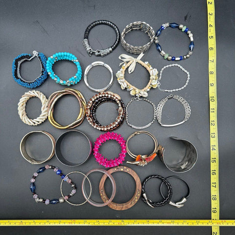 Vintage and Modern Costume Jewelry Lot 25 Bracelets Bangles Cuffs Beaded 1.8 lb