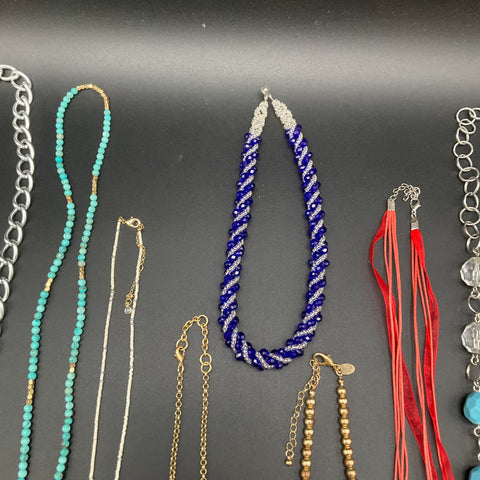 Fashion Costume Jewelry Lot 13 Necklaces Gold & Silver Tone Mixed Styles 0.9lb